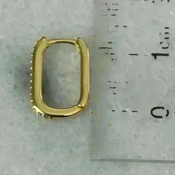 18K Gold Crystal Paved Oval Hoop Earrings - Picture 5 of 5